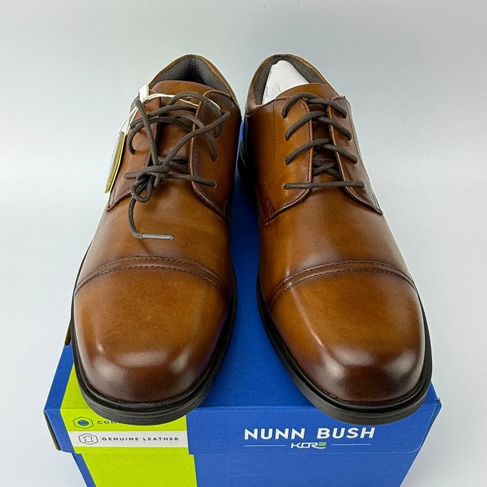 Nunn Bush Kore Pro CT OX Cognac Leather Cap Toe Oxford Shoes Mens 10 M NIB